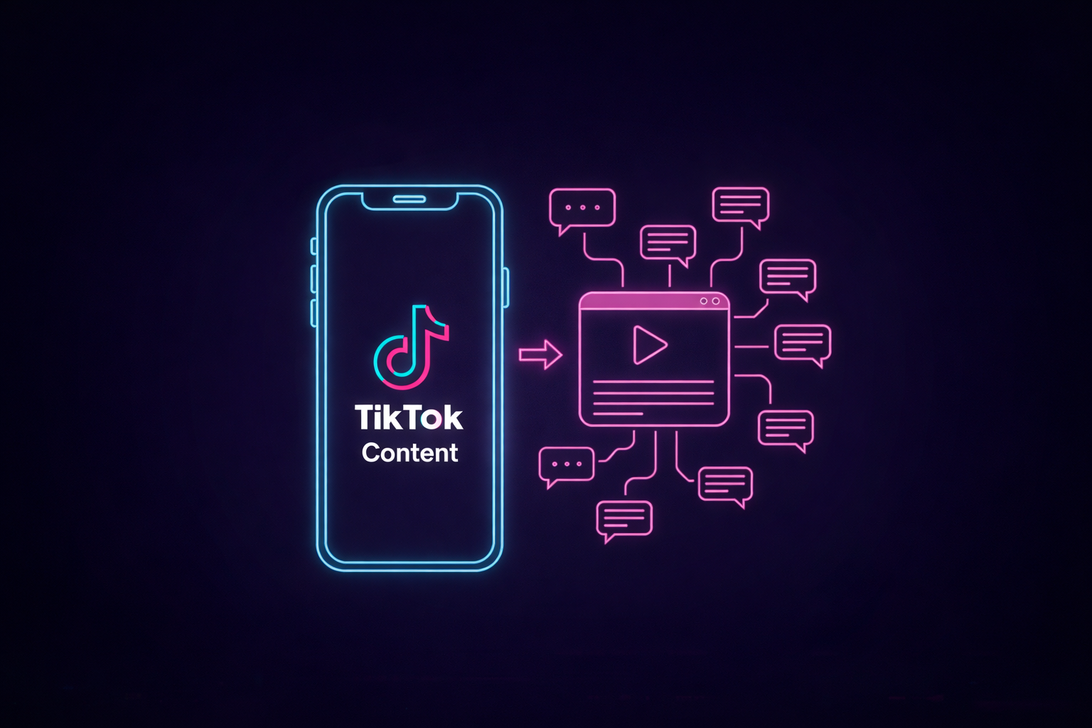 An illustration of a phone and floating comments with a video player in the center.