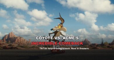 Coyote vs. Acme's incredible comeback, Wile E. Coyote on ACME rollerskates in the new movie