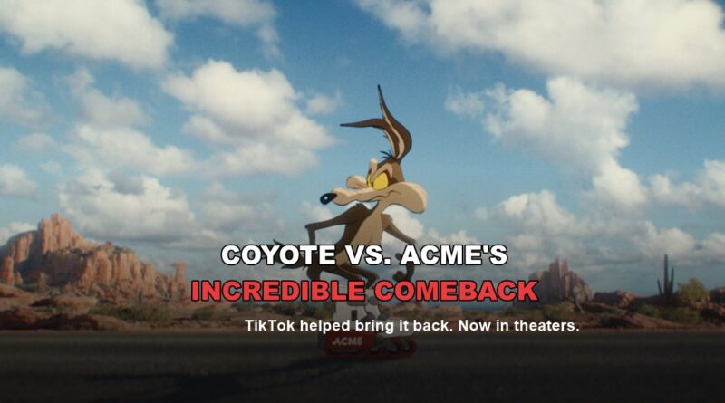 Coyote vs. Acme's incredible comeback, Wile E. Coyote on ACME rollerskates in the new movie