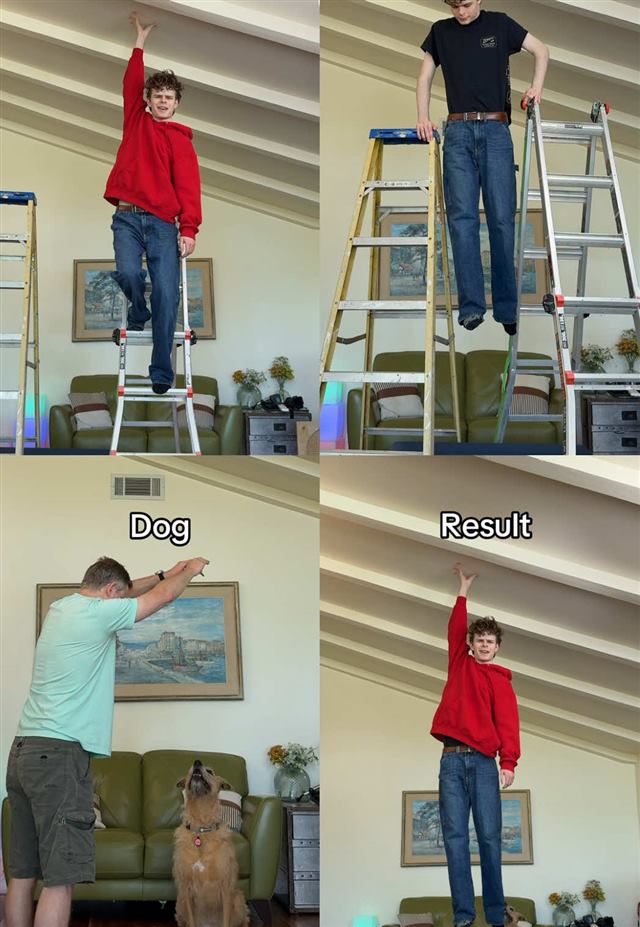 Spider-Man ceiling trend: creator Merrick Hanna filming his ceiling-level variant of the TikTok illusion