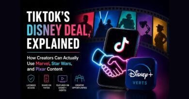 TikTok Disney deal explained - licensing partnership graphic showing TikTok and Disney Plus Verts logos with a handshake icon