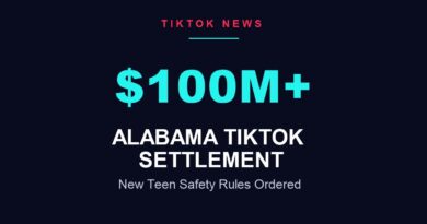 Alabama TikTok settlement stat graphic showing the 100 million dollar minimum payment and new teen safety rules