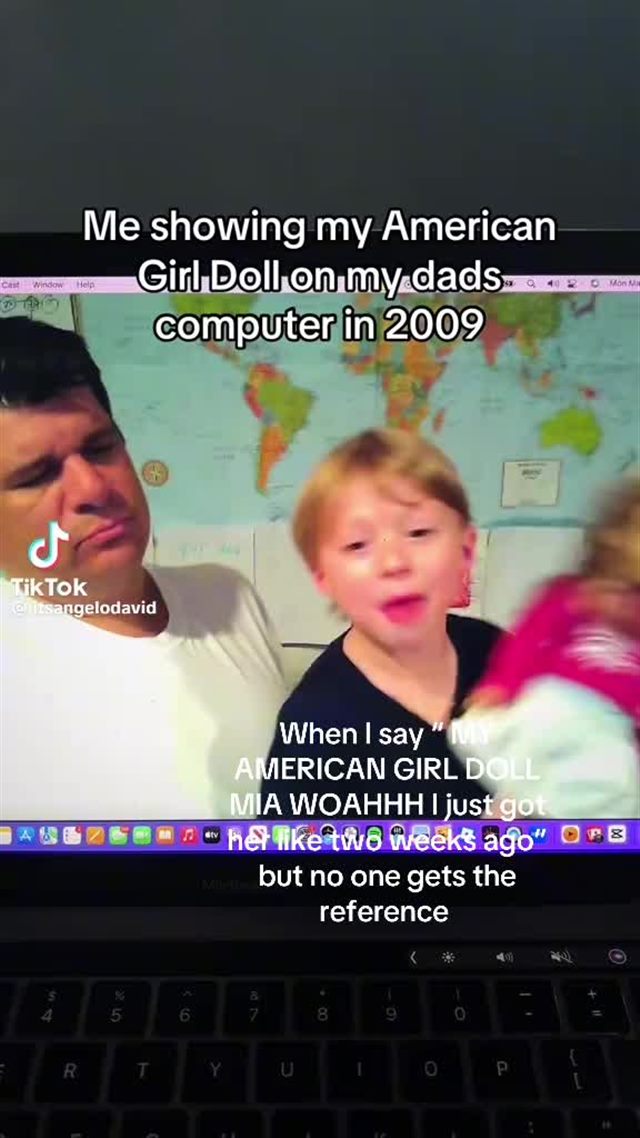 American Girl Doll trend TikTok repost by @jackieunicorn676 referencing the original Angelo David video