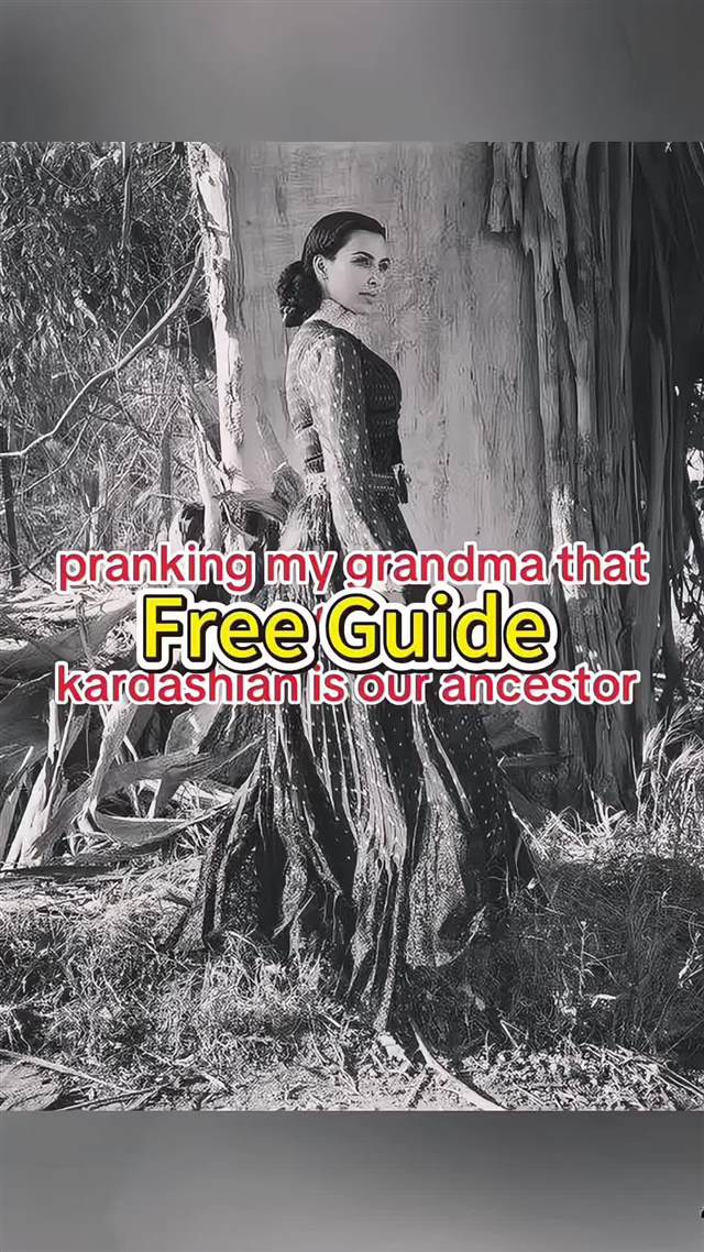 ancestor photo prank real TikTok video showing the on-screen prank caption kardashian is our ancestor