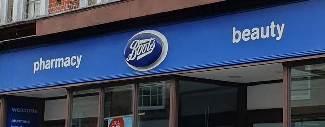 Boots storefront signage, the UK pharmacy chain now selling No7 beauty products through Boots TikTok Shop