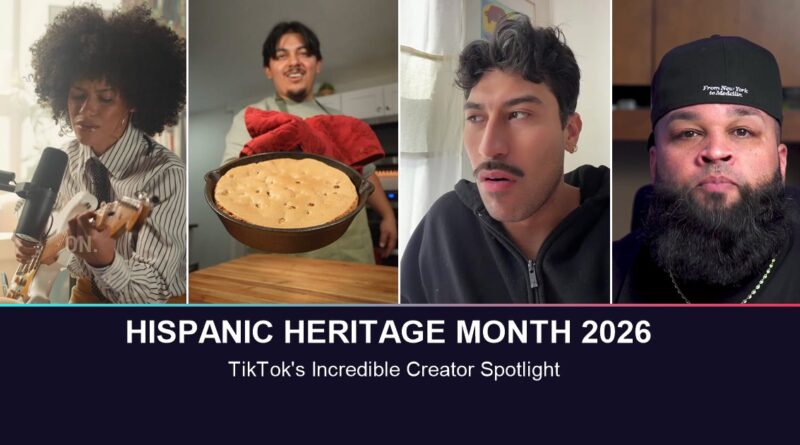 Hispanic Heritage Month 2026 TikTok creator spotlight, four-panel photo of Jasmine Wesley, Jose el Cook, Eric Sedeno and Rocky Rodriguez