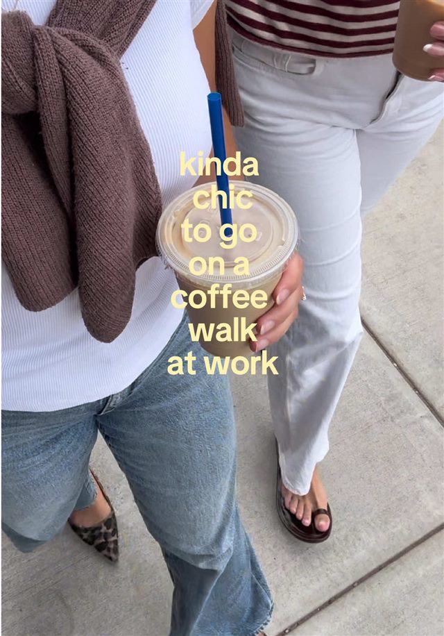kinda chic trend TikTok video captioned kinda chic to go on a coffee walk at work