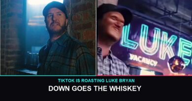 Luke Bryan Down Goes the Whiskey TikTok trend split image, Luke Bryan on the left and creator Richard Strangler on the right