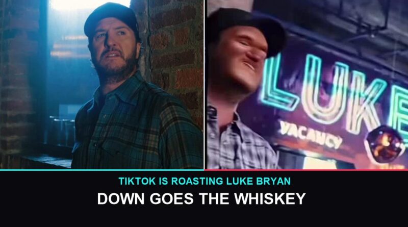 Luke Bryan Down Goes the Whiskey TikTok trend split image, Luke Bryan on the left and creator Richard Strangler on the right