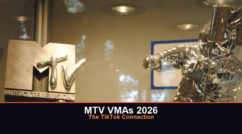 MTV Video Music Award Moonman trophy next to the MTV logo