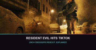 Resident Evil TikTok reactions: Austin Abrams as Bryan running through a snow-covered Raccoon City street in Zach Cregger's 2026 reboot