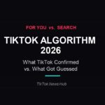 TikTok algorithm 2026 concept graphic: For You feed versus Search