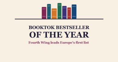 BookTok Bestseller of the Year: a row of colorful book spines above the headline, Fourth Wing leads Europe's first list