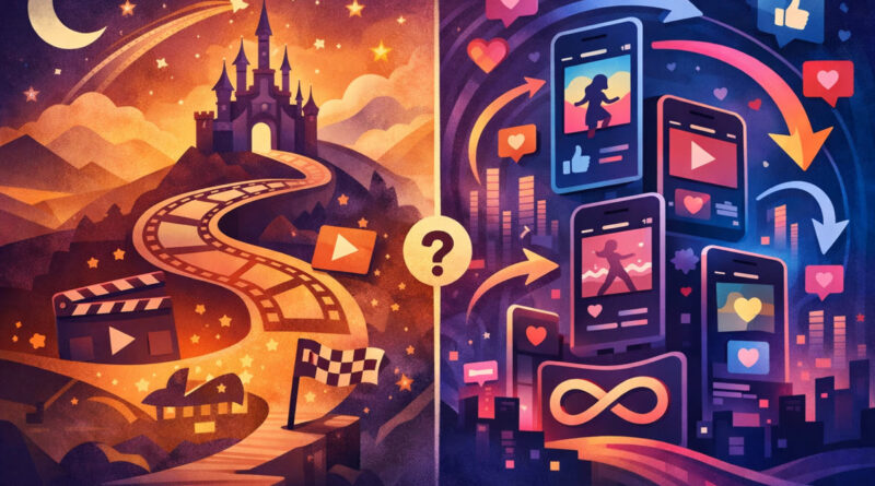 Illustration comparing Disney short-form video strategy and TikTok habit loop design