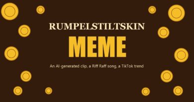 Rumpelstiltskin meme: gold coins around the title, an AI-generated clip, a Riff Raff song and a TikTok trend