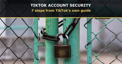 TikTok account security: a padlock on a green fence gate under the words TikTok Account Security, 7 steps from TikTok's own guide
