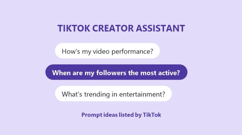 TikTok Creator Assistant: three prompt ideas listed by TikTok in chat bubbles