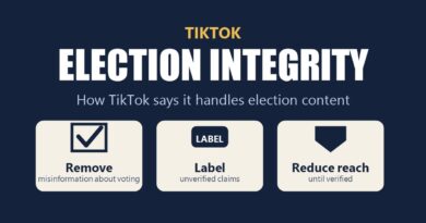 TikTok election integrity: three cards showing remove, label and reduce reach
