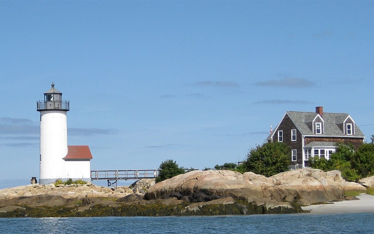 Annisquam Light on a rocky point in Gloucester, Massachusetts