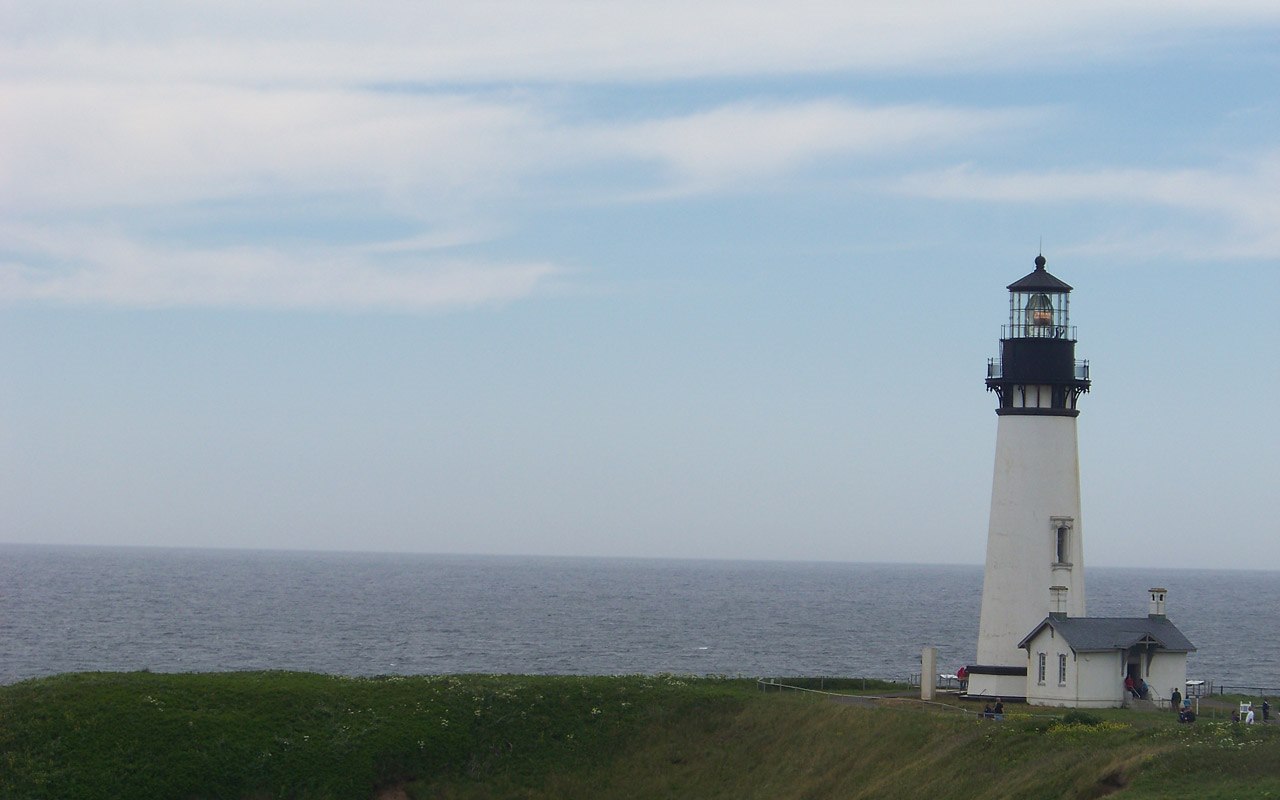 Yaquina Head Lighthouse above the Pacific Ocean in Newport, Oregon