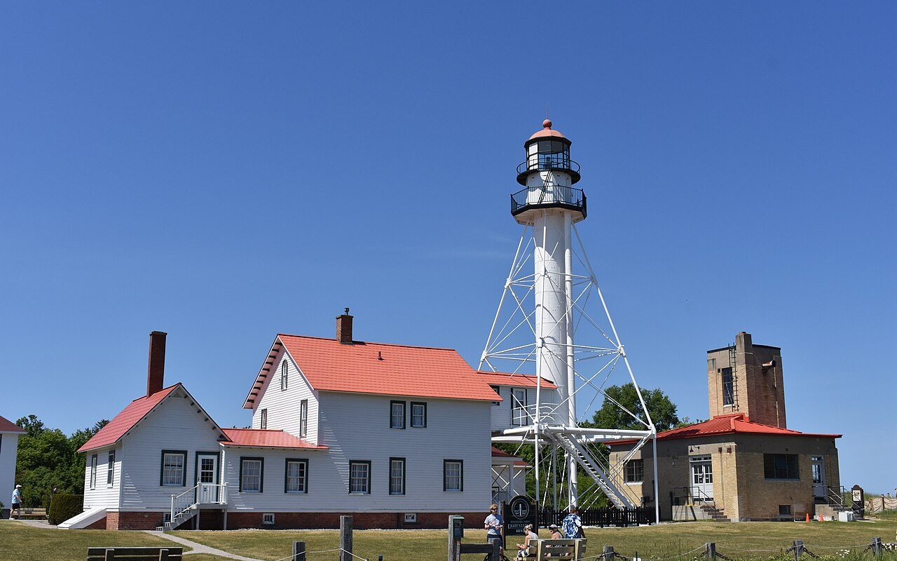 Whitefish Point Light and keeper's house on Lake Superior, Michigan