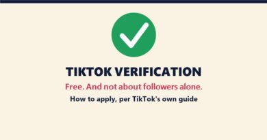 TikTok verification: a green check mark in a circle above the words TikTok Verification, Free and not about followers alone