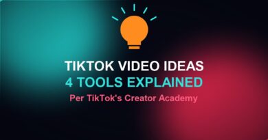 TikTok video ideas: a light bulb graphic with the words TikTok Video Ideas, 4 Tools Explained, Per TikTok's Creator Academy