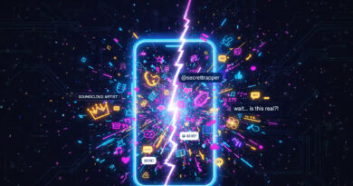 Abstract digital art featuring a central glowing prism and geometric "glitch" fragments in neon pink and cyan, symbolizing the fragmentation of celebrity identity in the Timothée Chalamet TikTok trend.