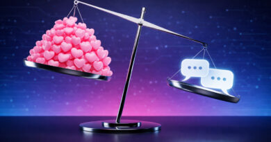 Why TikTok comments matter more than likes: A 3D scale showing heavy comment bubbles outweighing a pile of hearts